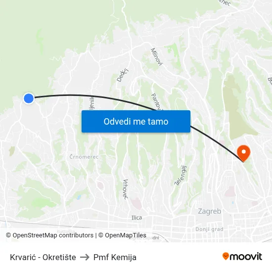 Krvarić - Okretište to Pmf Kemija map