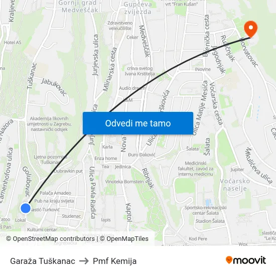 Garaža Tuškanac to Pmf Kemija map