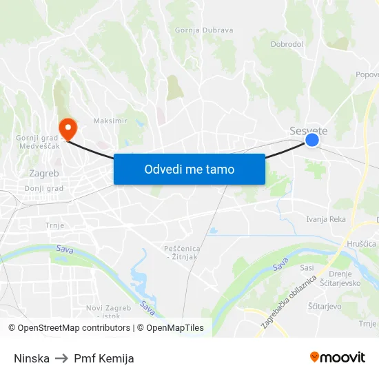 Ninska to Pmf Kemija map