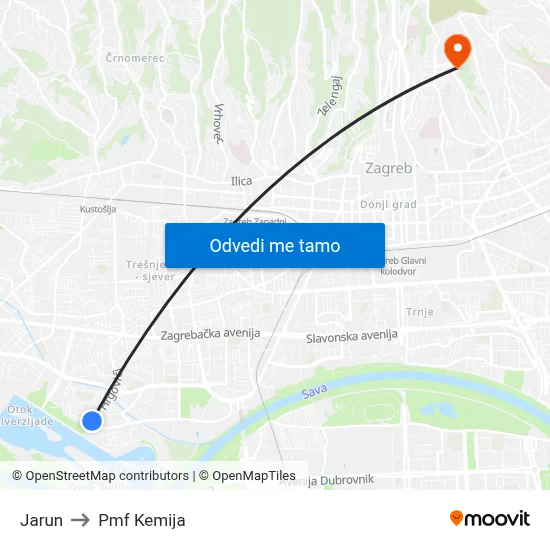 Jarun to Pmf Kemija map