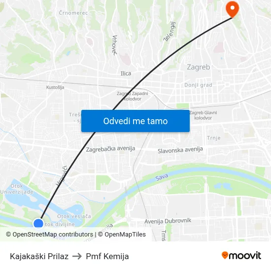 Kajakaški Prilaz to Pmf Kemija map