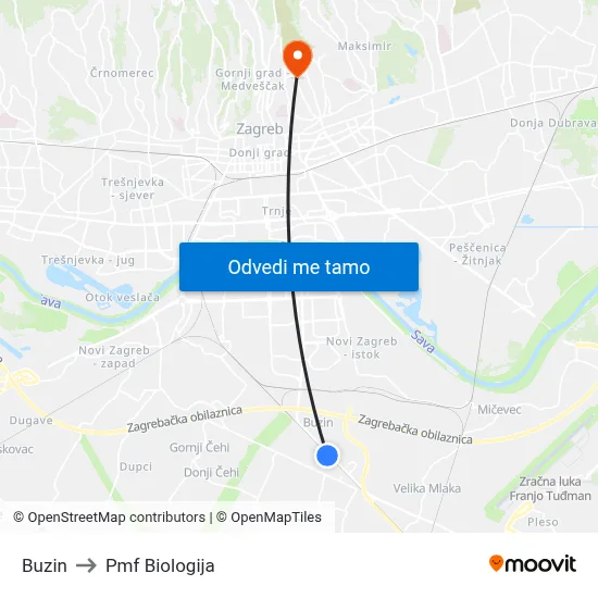 Buzin to Pmf Biologija map