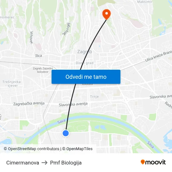 Cimermanova to Pmf Biologija map