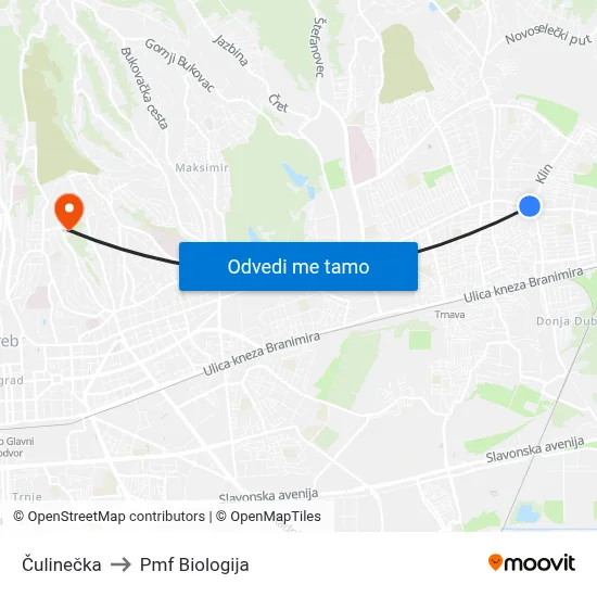 Čulinečka to Pmf Biologija map