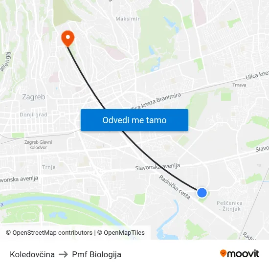 Koledovčina to Pmf Biologija map