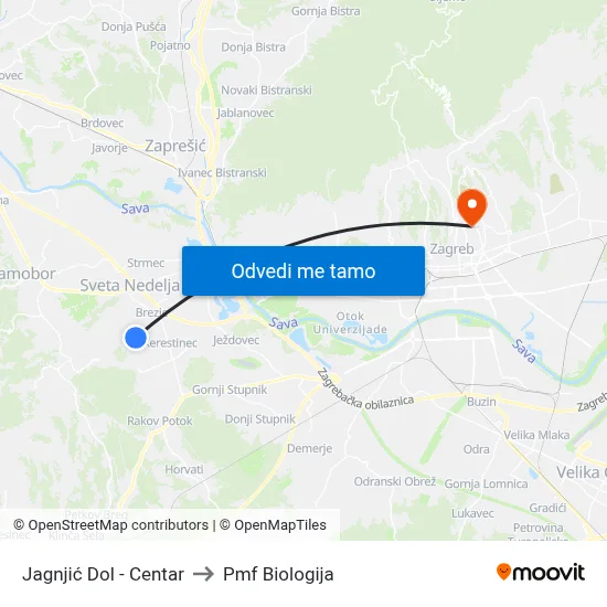 Jagnjić Dol - Centar to Pmf Biologija map