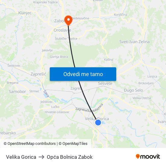 Velika Gorica to Opća Bolnica Zabok map