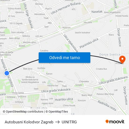 Autobusni Kolodvor Zagreb to UINITRG map