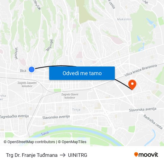 Trg Dr. Franje Tuđmana to UINITRG map