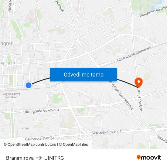 Branimirova to UINITRG map