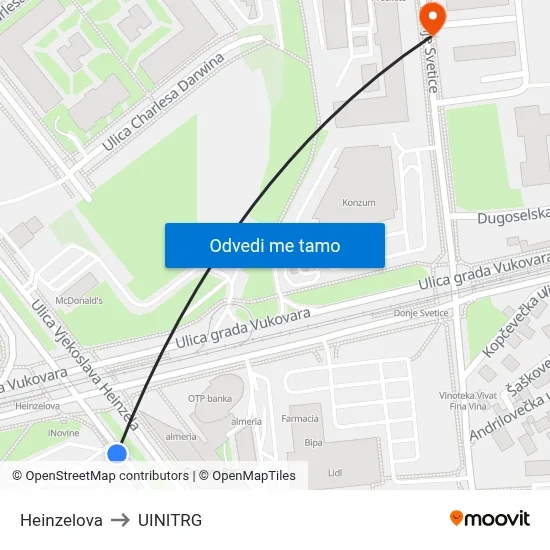 Heinzelova to UINITRG map