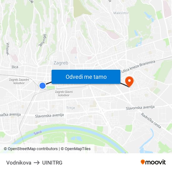 Vodnikova to UINITRG map