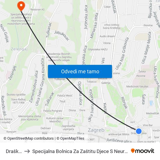 Draškovićeva to Specijalna Bolnica Za Zaštitu Djece S Neurorazvojnim I Motoričkim Smetnjama map