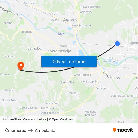 Črnomerec to Ambulanta map