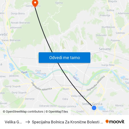 Velika Gorica to Specijalna Bolnica Za Kronične Bolesti Dječje Dobi map