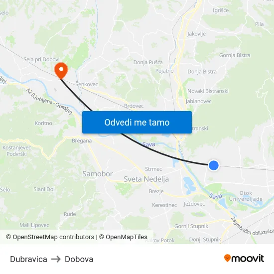 Dubravica to Dobova map