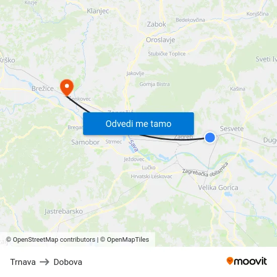 Trnava to Dobova map