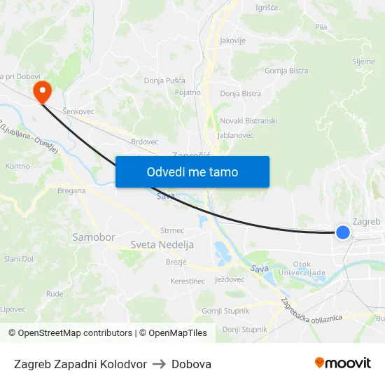 Zagreb Zapadni Kolodvor to Dobova map