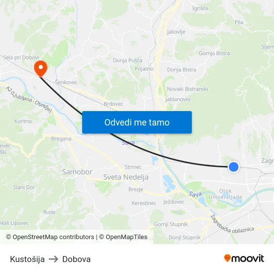 Kustošija to Dobova map