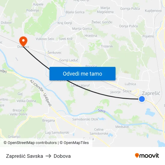 Zaprešić Savska to Dobova map