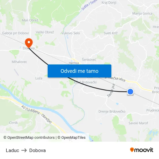 Laduc to Dobova map