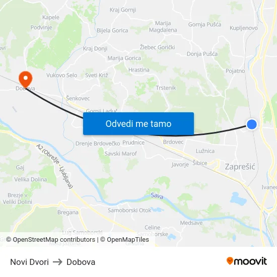 Novi Dvori to Dobova map