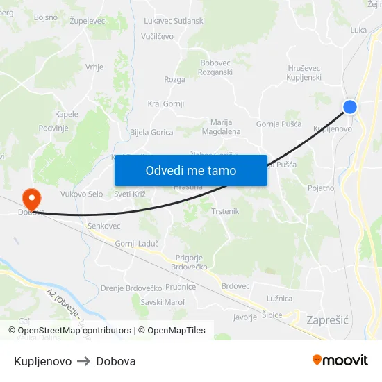 Kupljenovo to Dobova map