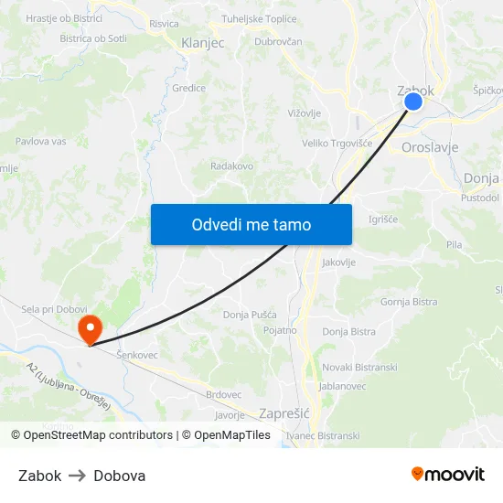 Zabok to Dobova map