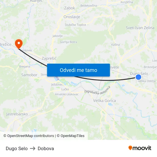 Dugo Selo to Dobova map