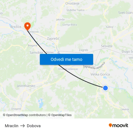 Mraclin to Dobova map