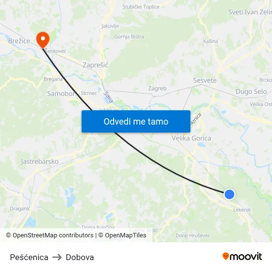 Pešćenica to Dobova map