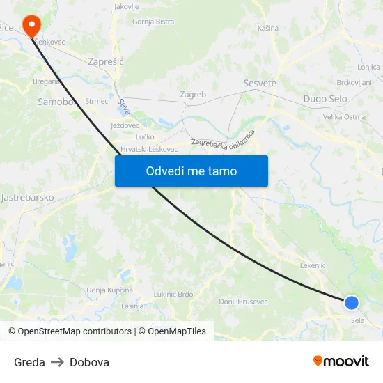Greda to Dobova map