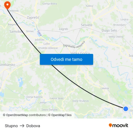 Stupno to Dobova map