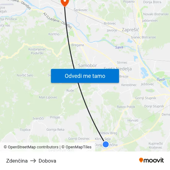 Zdenčina to Dobova map