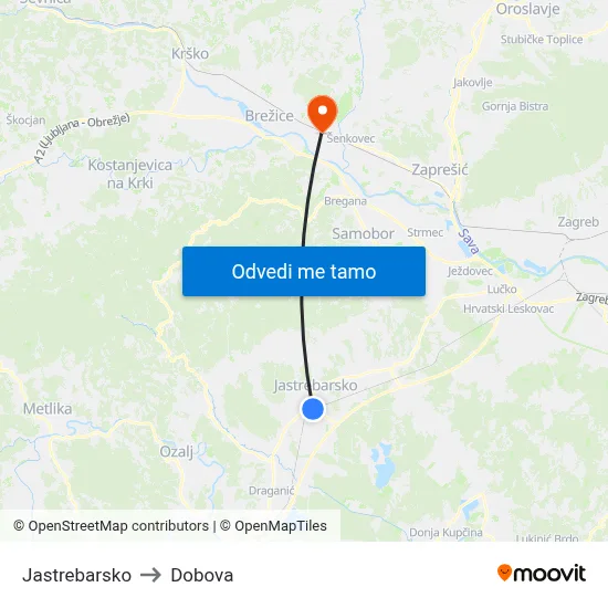 Jastrebarsko to Dobova map