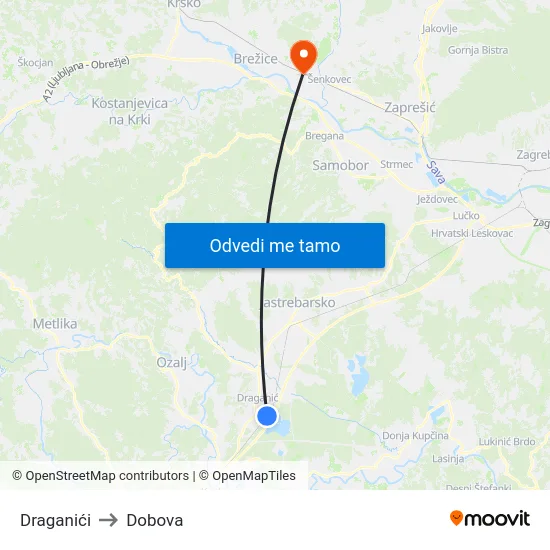 Draganići to Dobova map