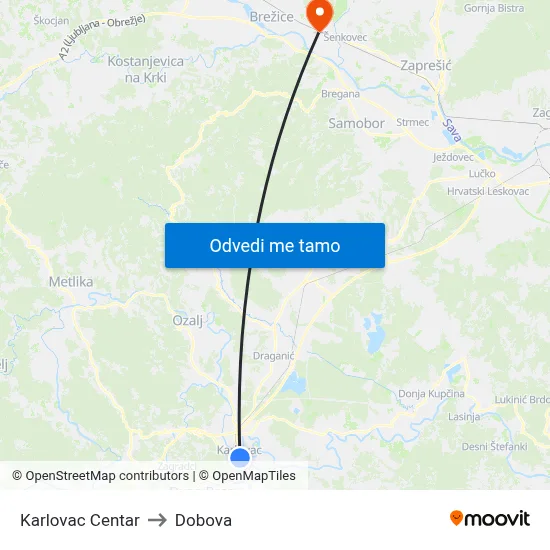 Karlovac Centar to Dobova map