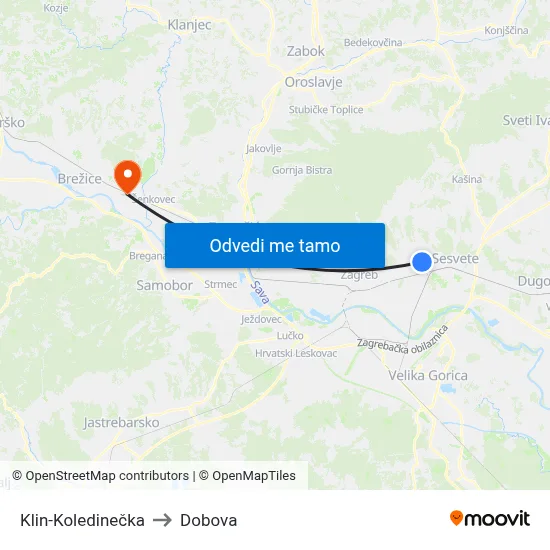 Klin-Koledinečka to Dobova map