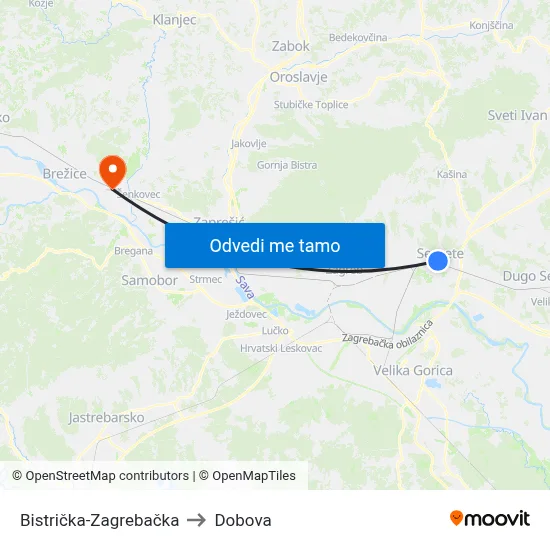 Bistrička-Zagrebačka to Dobova map