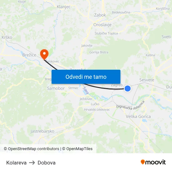 Kolareva to Dobova map