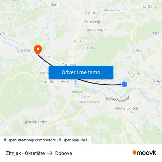 Žitnjak - Okretište to Dobova map