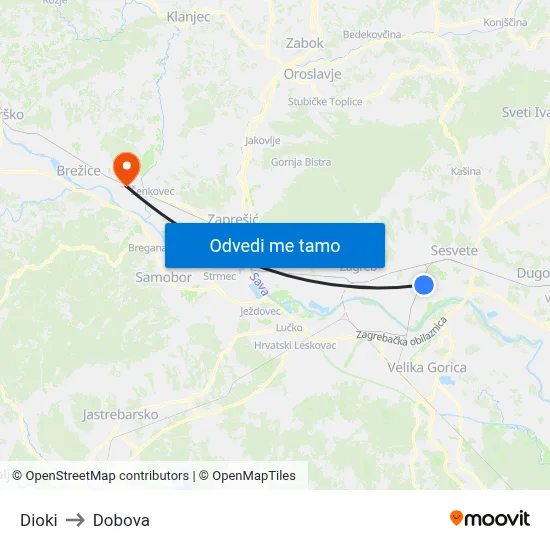 Dioki to Dobova map