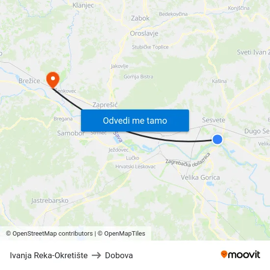 Ivanja Reka-Okretište to Dobova map