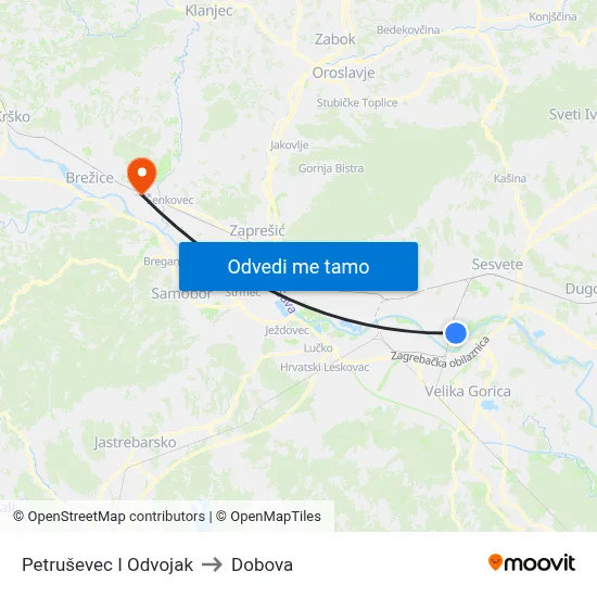 Petruševec I Odvojak to Dobova map
