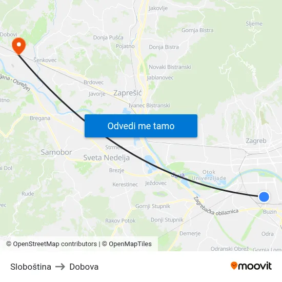 Sloboština to Dobova map