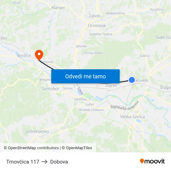 Trnovčica 117 to Dobova map