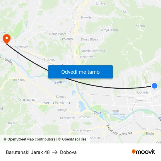 Barutanski Jarak 48 to Dobova map