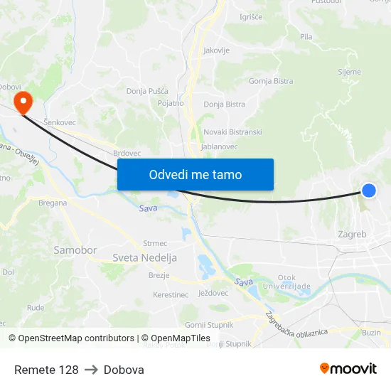 Remete 128 to Dobova map