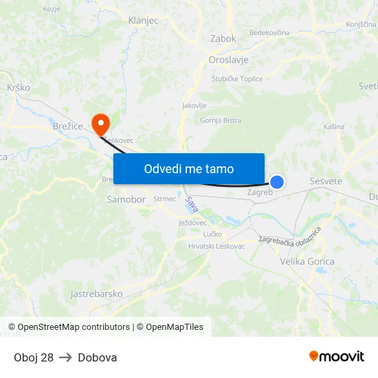 Oboj 28 to Dobova map