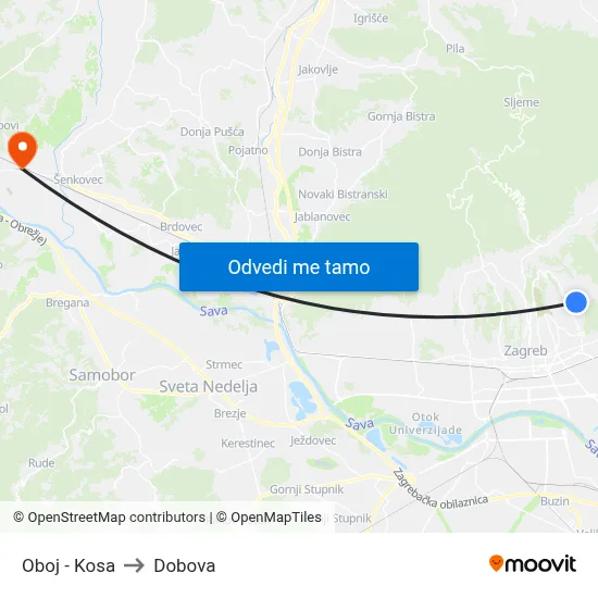 Oboj - Kosa to Dobova map